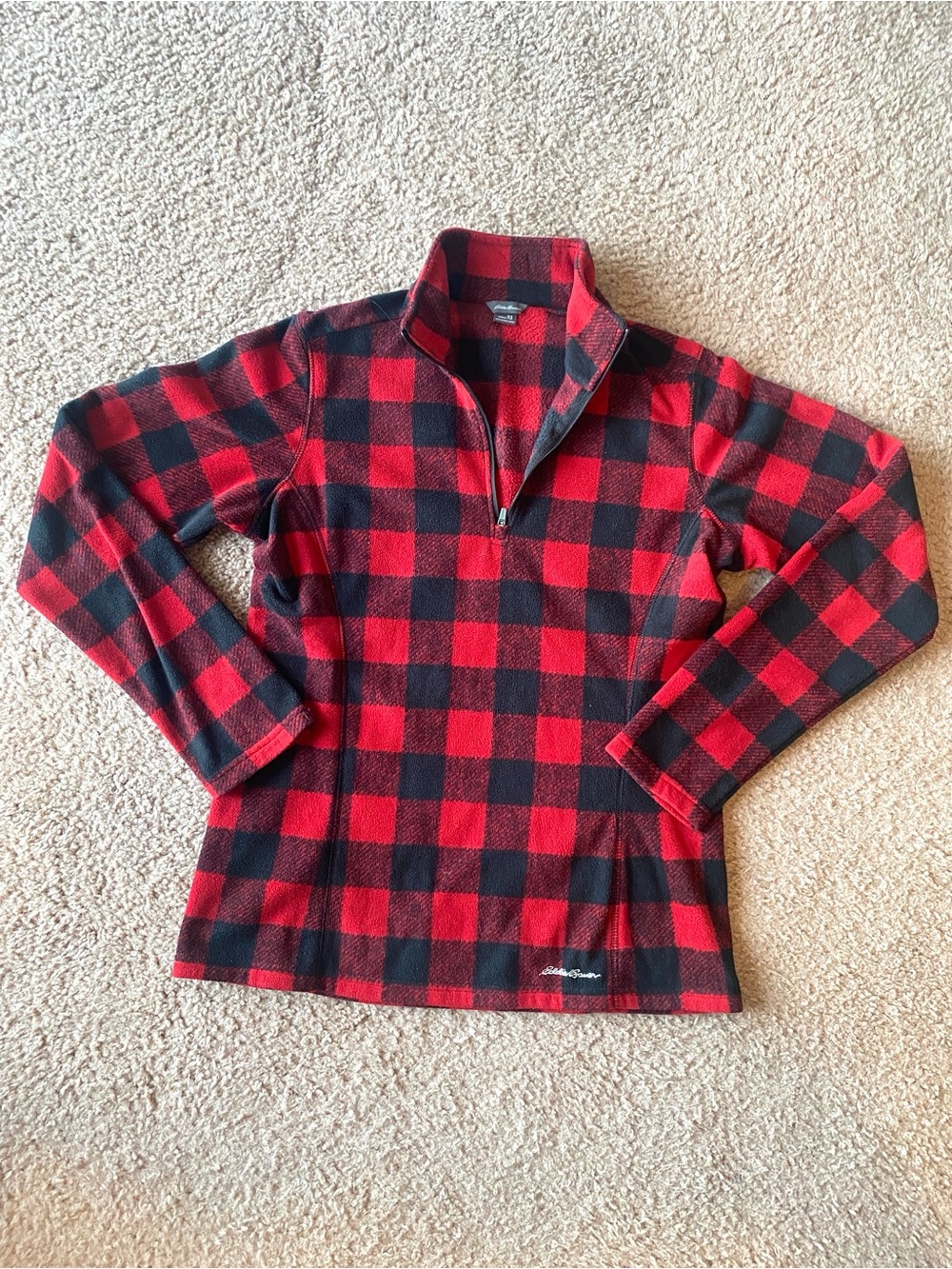 Eddie Bauer Red and Black Buffalo Plaid Fleece Pullover